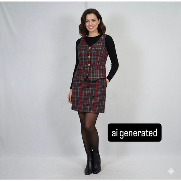 Rampage Plaid Tweed Vest & Skirt Size Medium Vintage Preppy Benefits Charity - Picture 1 of 16